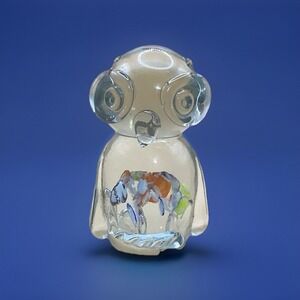 Vtg Lenwile Ardalt Owl Clear Art Glass-Paperweight Figurine Miilefiori Sommerso